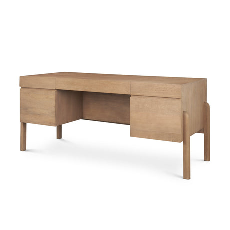 Trellyn Light Brown Solid Wood Carved Woven Desk by Mercana at Eve Furniture