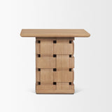 Trellyn Light Brown Wood w/ Carved Woven Base Square Accent Table by Mercana at Eve Furniture