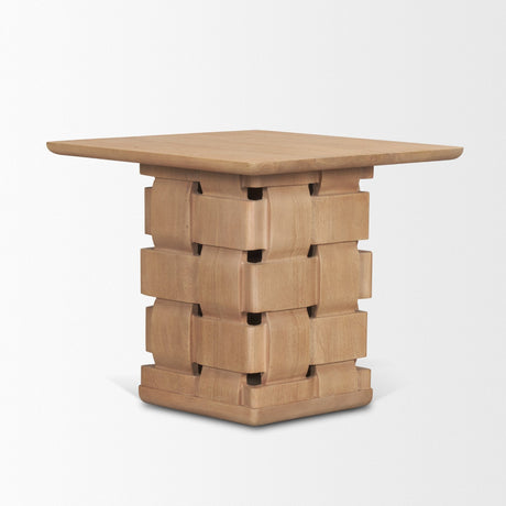 Trellyn Light Brown Wood w/ Carved Woven Base Square Accent Table by Mercana at Eve Furniture