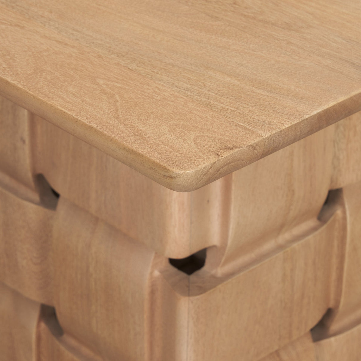Trellyn Light Brown Wood w/ Carved Woven Base Square Accent Table by Mercana at Eve Furniture