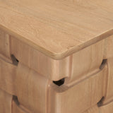 Trellyn Light Brown Wood w/ Carved Woven Base Square Accent Table by Mercana at Eve Furniture