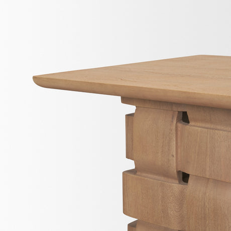 Trellyn Light Brown Wood w/ Carved Woven Base Square Accent Table by Mercana at Eve Furniture