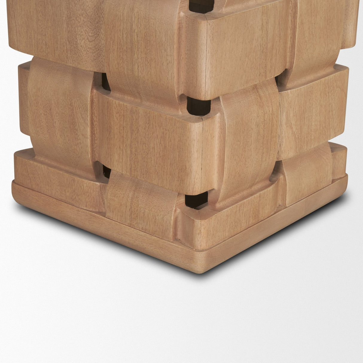 Trellyn Light Brown Wood w/ Carved Woven Base Square Accent Table by Mercana at Eve Furniture