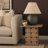 Trellyn Light Brown Wood w/ Carved Woven Base Square Accent Table by Mercana at Eve Furniture