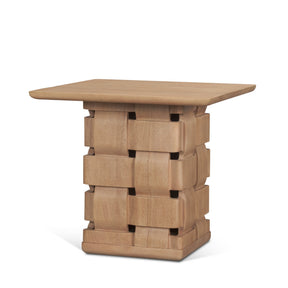 Trellyn Light Brown Wood w/ Carved Woven Base Square Accent Table by Mercana at Eve Furniture
