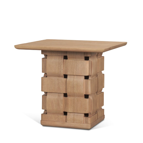 Trellyn Light Brown Wood w/ Carved Woven Base Square Accent Table by Mercana at Eve Furniture
