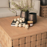 Trellyn Light Brown Wood w/ Carved Woven Base Square Coffee Table by Mercana at Eve Furniture