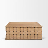 Trellyn Light Brown Wood w/ Carved Woven Base Square Coffee Table by Mercana at Eve Furniture