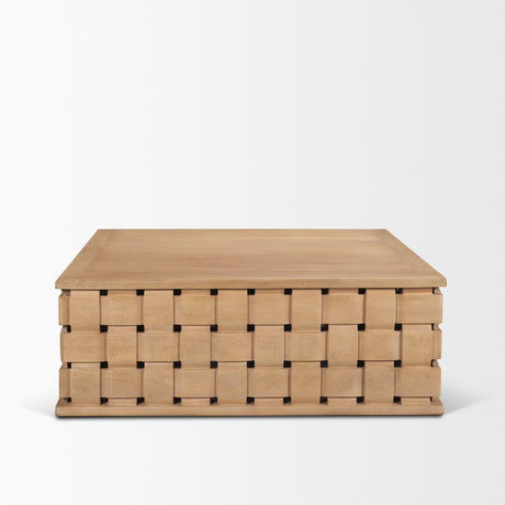 Trellyn Light Brown Wood w/ Carved Woven Base Square Coffee Table by Mercana at Eve Furniture