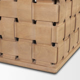 Trellyn Light Brown Wood w/ Carved Woven Base Square Coffee Table by Mercana at Eve Furniture