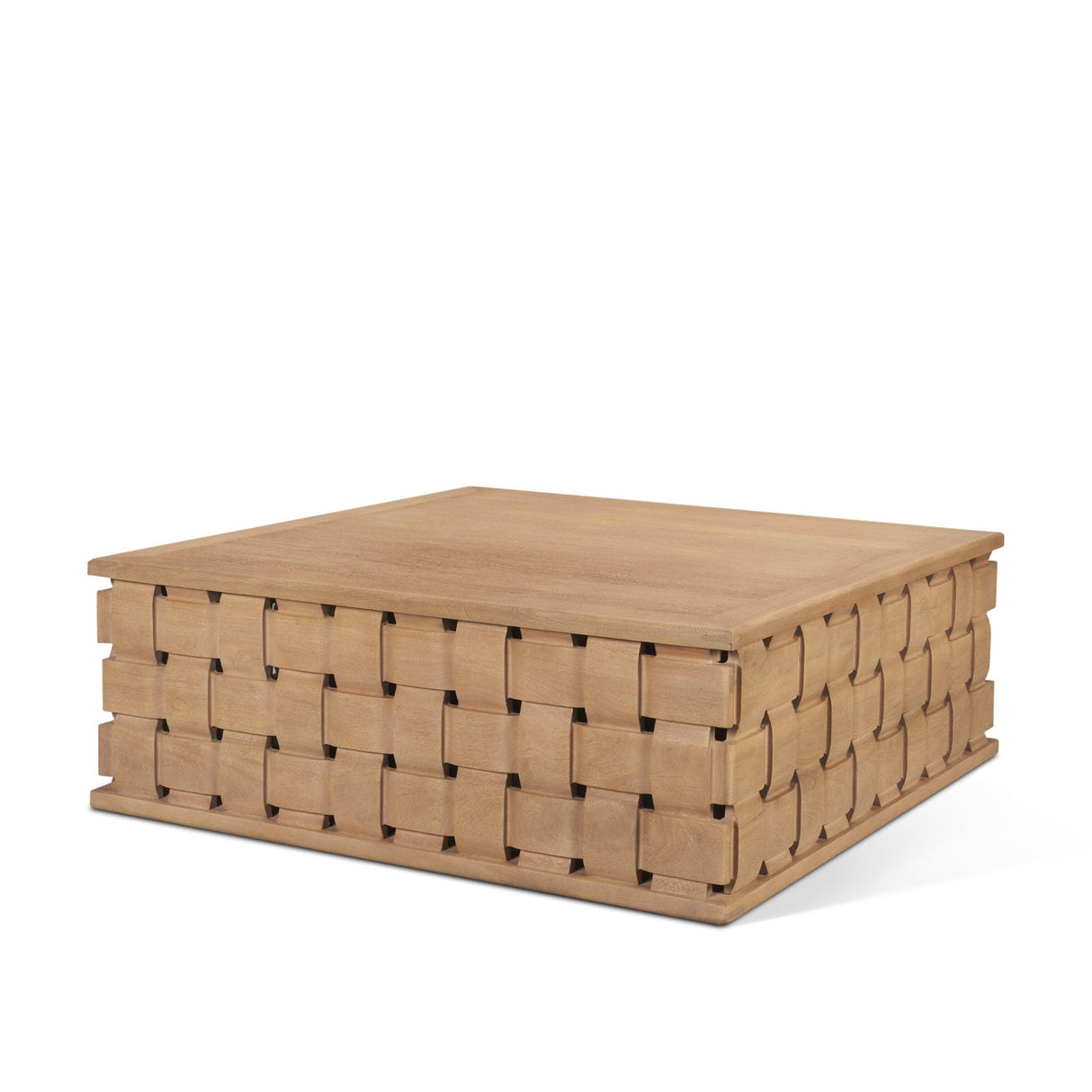 Trellyn Light Brown Wood w/ Carved Woven Base Square Coffee Table by Mercana at Eve Furniture
