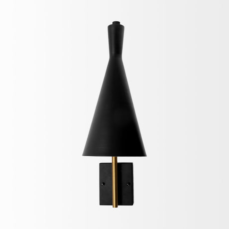 Tremont I Black/Gold Metal Conical Shade Wall Sconce by Mercana at Eve Furniture