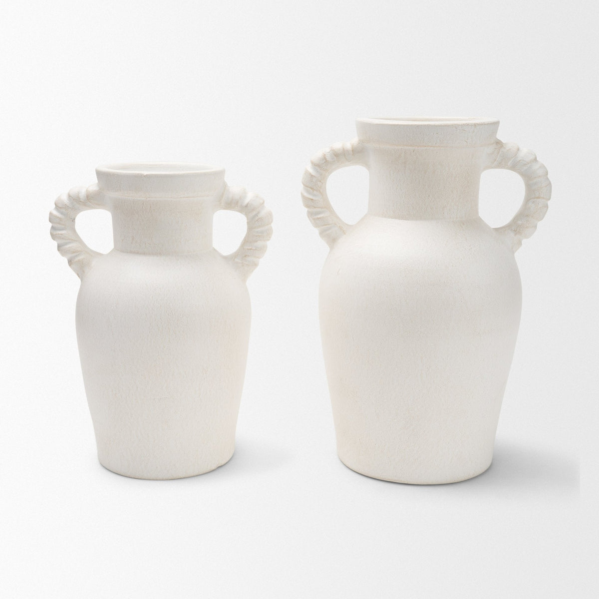 Trenza Large White Ceramic Vase w/ Twisted Handles by Mercana at Eve Furniture