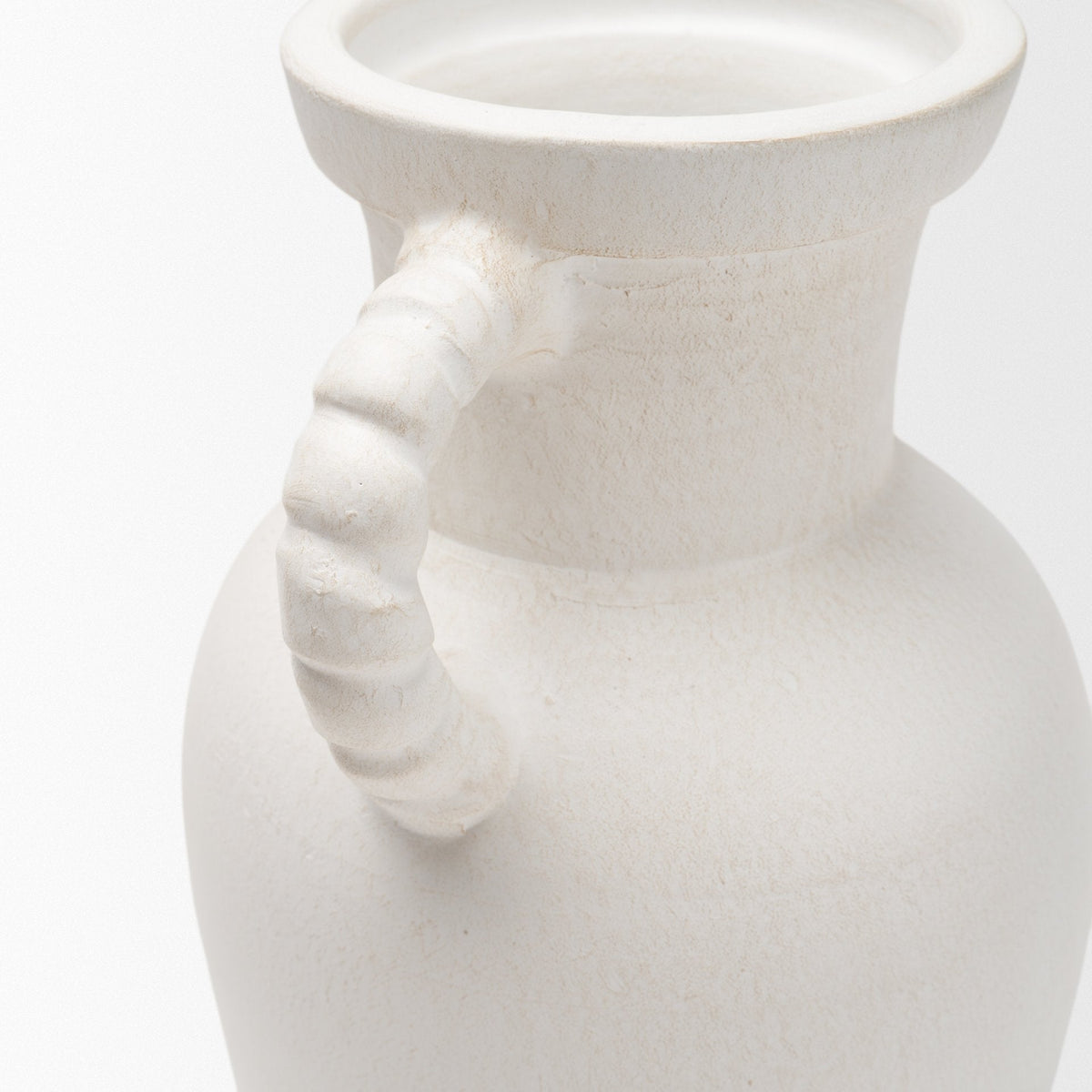 Trenza Large White Ceramic Vase w/ Twisted Handles by Mercana at Eve Furniture