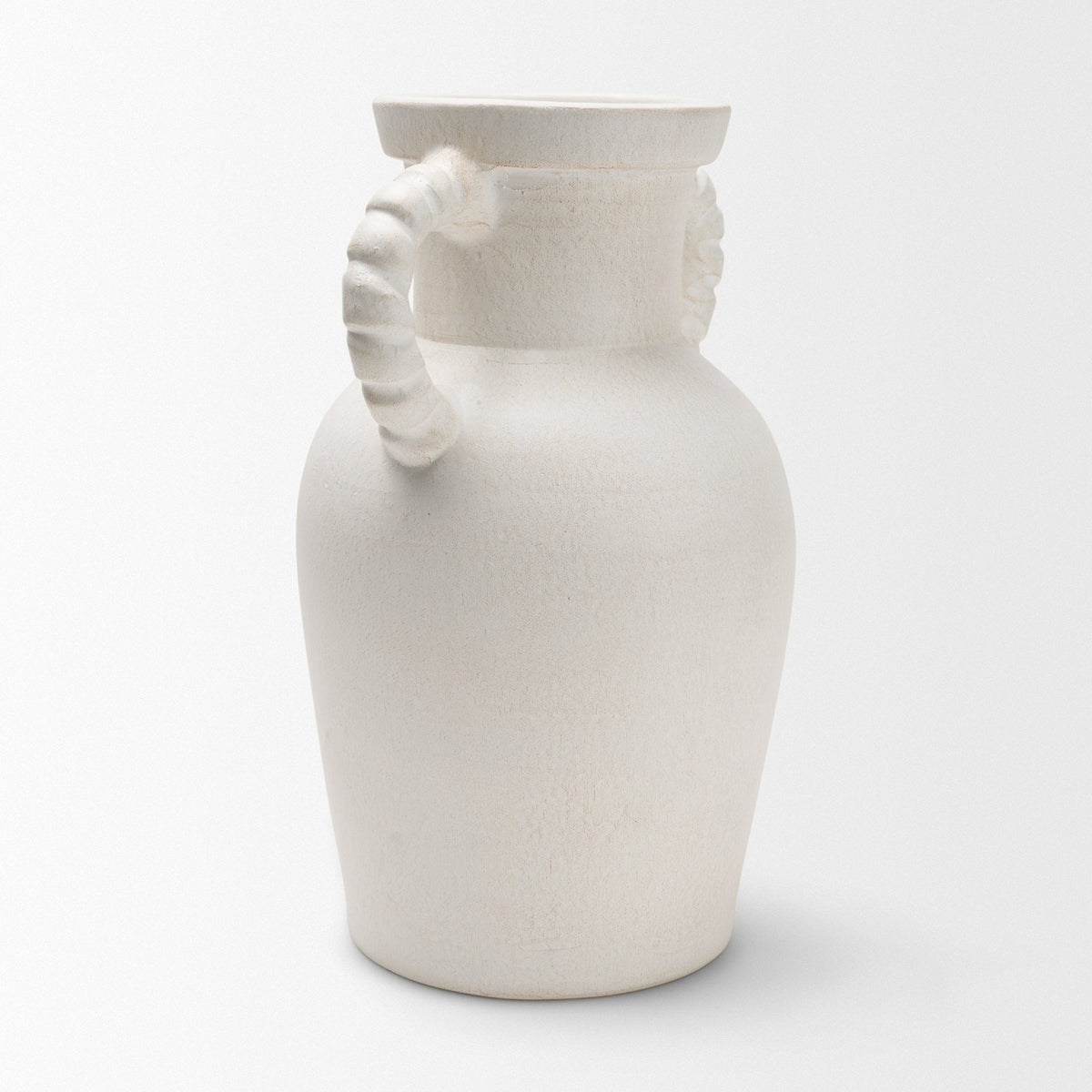Trenza Large White Ceramic Vase w/ Twisted Handles by Mercana at Eve Furniture
