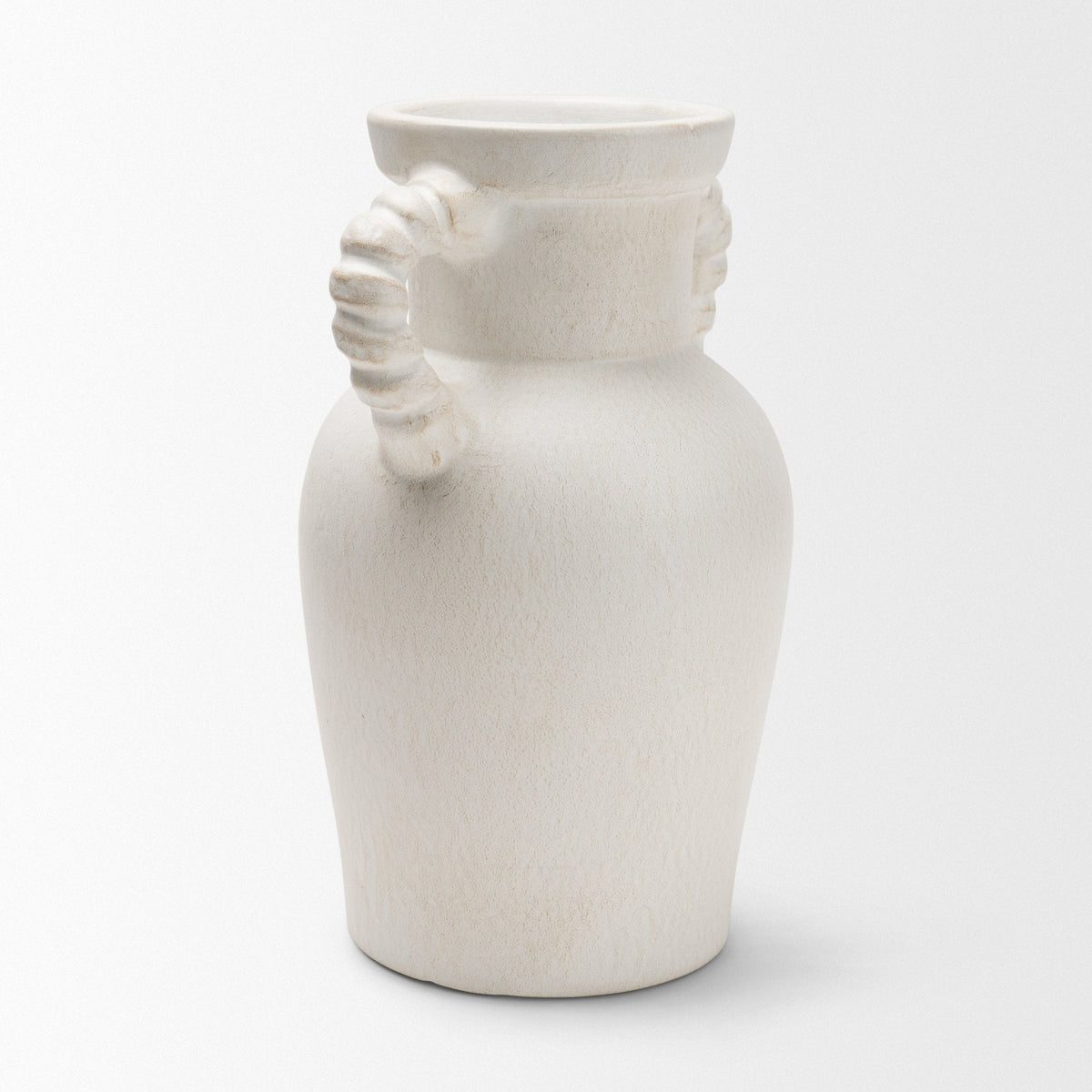 Trenza Small White Ceramic Vase w/ Twisted Handles by Mercana at Eve Furniture