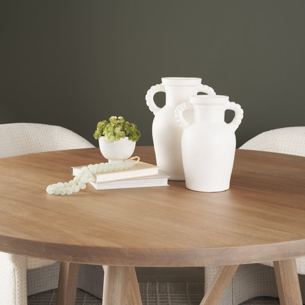 Trenza Small White Ceramic Vase w/ Twisted Handles by Mercana at Eve Furniture