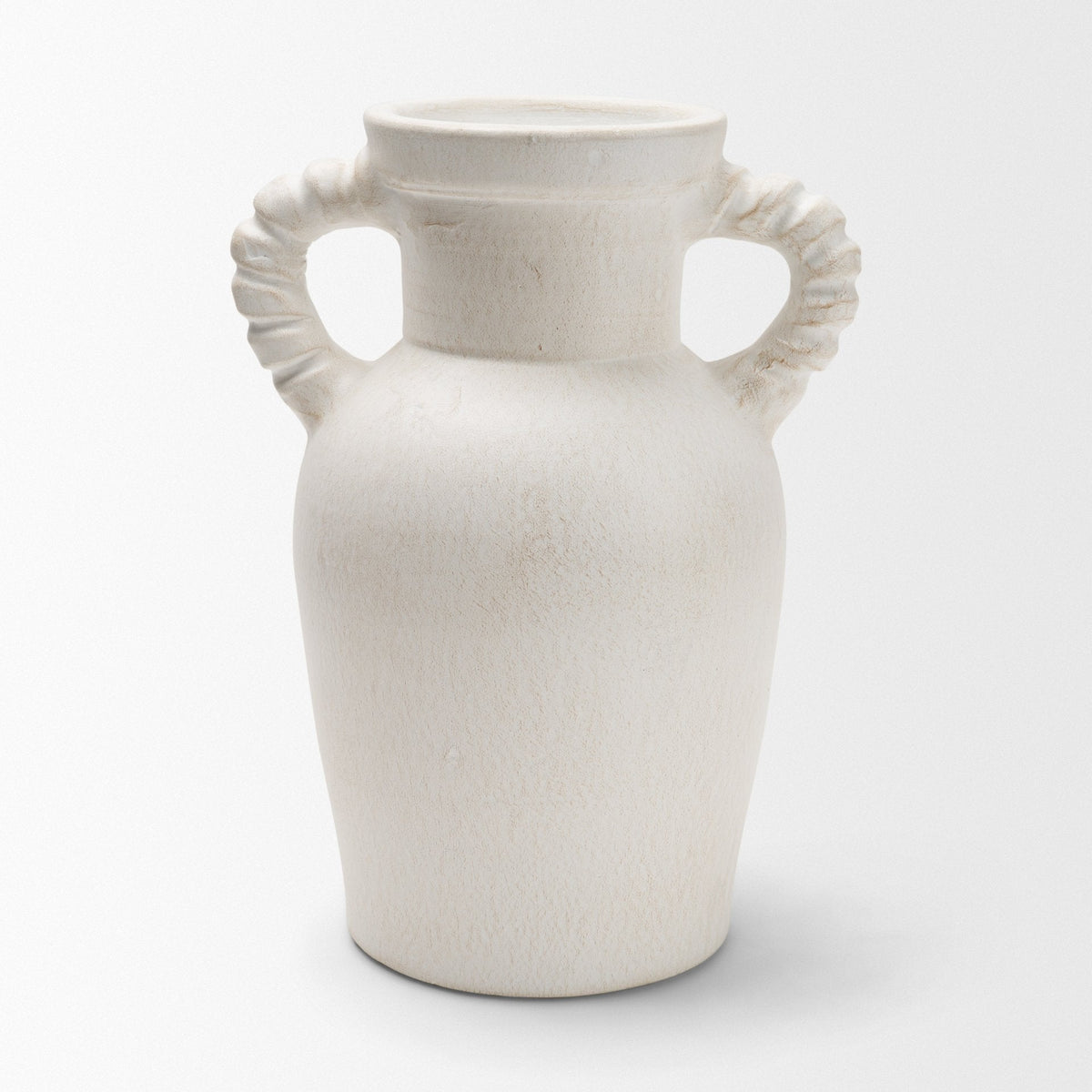 Trenza Small White Ceramic Vase w/ Twisted Handles by Mercana at Eve Furniture