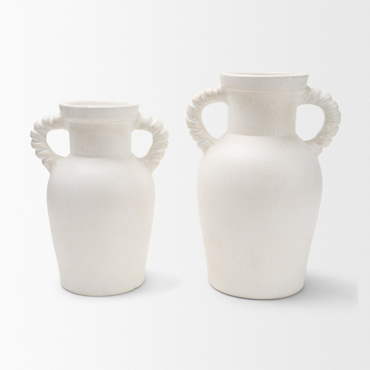 Trenza Small White Ceramic Vase w/ Twisted Handles by Mercana at Eve Furniture