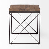 Trestman II Square Top Medium Brown Wood and Iron Cross Braced End/Side Table by Mercana at Eve Furniture