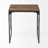 Trestman II Square Top Medium Brown Wood and Iron Cross Braced End/Side Table by Mercana at Eve Furniture