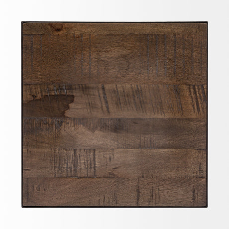 Trestman II Square Top Medium Brown Wood and Iron Cross Braced End/Side Table by Mercana at Eve Furniture