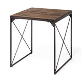 Trestman II Square Top Medium Brown Wood and Iron Cross Braced End/Side Table by Mercana at Eve Furniture
