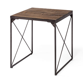 Trestman II Square Top Medium Brown Wood and Iron Cross Braced End/Side Table by Mercana at Eve Furniture