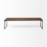Trestman III 66L x 18W Brown Wood Top W/Black Iron Base Accent Bench by Mercana at Eve Furniture