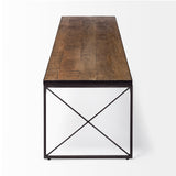 Trestman III 66L x 18W Brown Wood Top W/Black Iron Base Accent Bench by Mercana at Eve Furniture