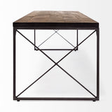 Trestman III 66L x 18W Brown Wood Top W/Black Iron Base Accent Bench by Mercana at Eve Furniture