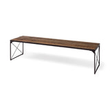 Trestman III 66L x 18W Brown Wood Top W/Black Iron Base Accent Bench by Mercana at Eve Furniture