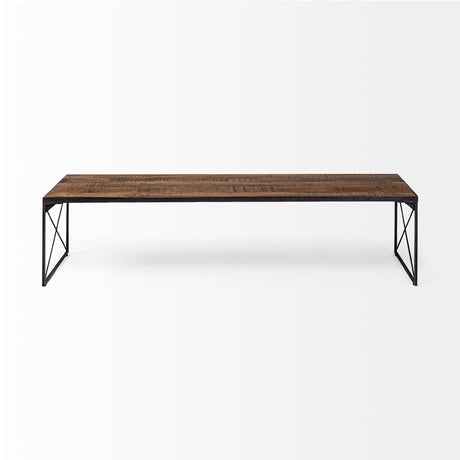 Trestman III Brown Wood Top W/Black Iron Base Accent Bench by Mercana at Eve Furniture