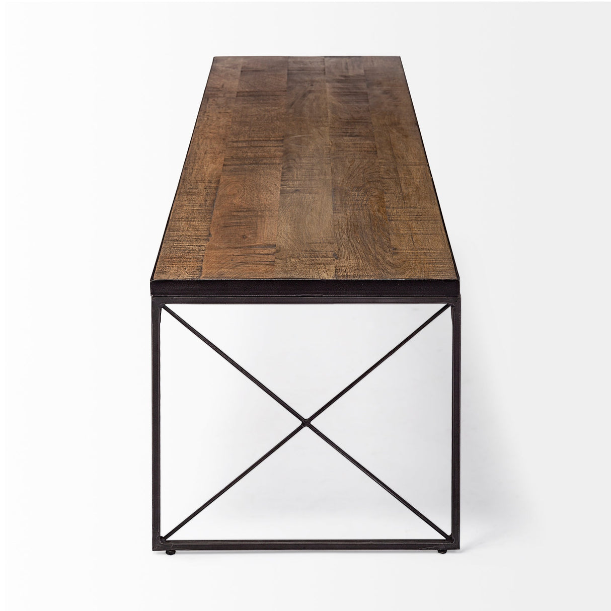 Trestman III Brown Wood Top W/Black Iron Base Accent Bench by Mercana at Eve Furniture