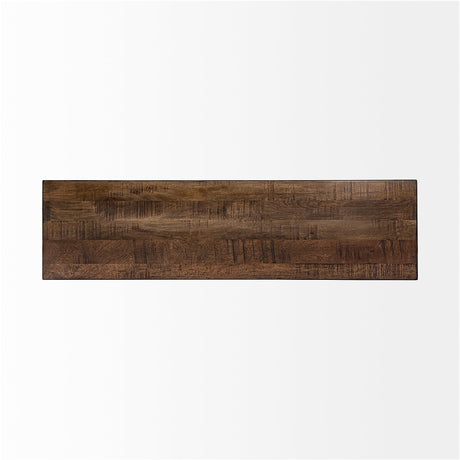 Trestman III Brown Wood Top W/Black Iron Base Accent Bench by Mercana at Eve Furniture