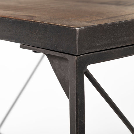 Trestman III Brown Wood Top W/Black Iron Base Accent Bench by Mercana at Eve Furniture