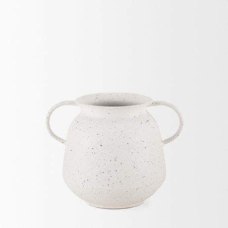 Treva Small White w/ Black Speckles Metal Vase by Mercana at Eve Furniture