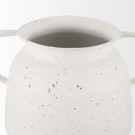 Treva Small White w/ Black Speckles Metal Vase by Mercana at Eve Furniture