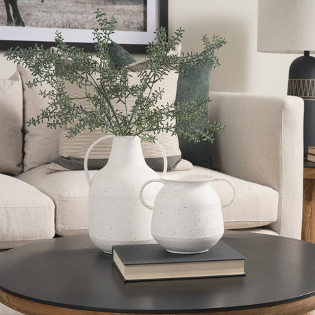 Treva Small White w/ Black Speckles Metal Vase by Mercana at Eve Furniture