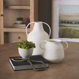 Treva Tall White w/ Black Speckles Metal Vase by Mercana at Eve Furniture
