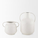 Treva Tall White w/ Black Speckles Metal Vase by Mercana at Eve Furniture