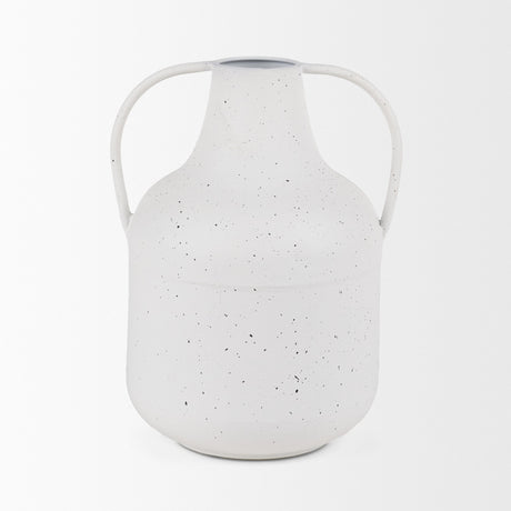 Treva Tall White w/ Black Speckles Metal Vase by Mercana at Eve Furniture