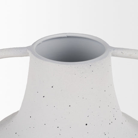 Treva Tall White w/ Black Speckles Metal Vase by Mercana at Eve Furniture