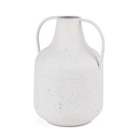 Treva Tall White w/ Black Speckles Metal Vase by Mercana at Eve Furniture