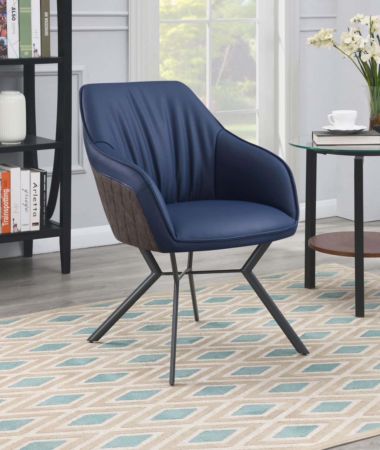 Trevon Upholstered Tufted Side Chairs (Set of 2) Blue/Brown