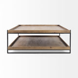 Trey 48x46 Rectangular Brown Solid Wood Top Table Black Metal Frame Two-Tier Coffee Table by Mercana at Eve Furniture