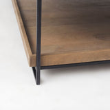 Trey 48x46 Rectangular Brown Solid Wood Top Table Black Metal Frame Two-Tier Coffee Table by Mercana at Eve Furniture