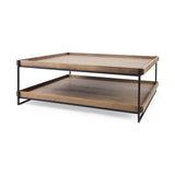 Trey 48x46 Rectangular Brown Solid Wood Top Table Black Metal Frame Two-Tier Coffee Table by Mercana at Eve Furniture