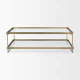 Trey 56.0L x 32.0W x 17.0H Gold Metal W/Glass Coffee table by Mercana at Eve Furniture