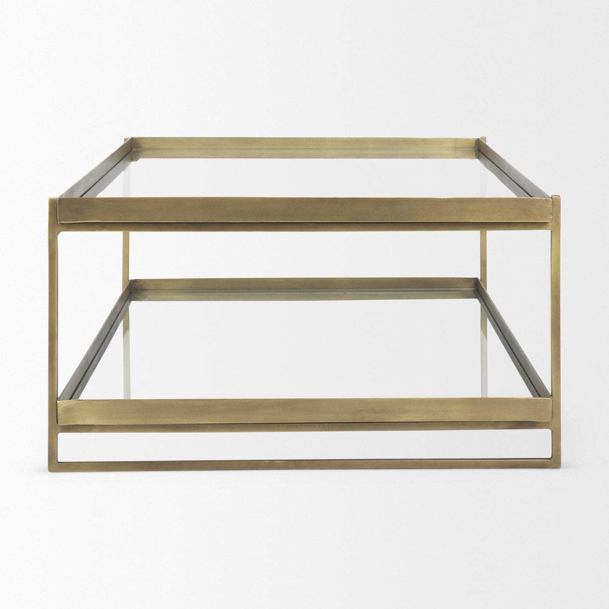 Trey 56.0L x 32.0W x 17.0H Gold Metal W/Glass Coffee table by Mercana at Eve Furniture